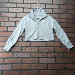 Nike Girls Big Kids Grey Pink Full Zip Crop Top Track Jacket Sporty Collared